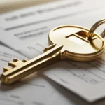 Uma chave em cima de um contrato, simbolizando documentos essenciais para comprar um imóvel.