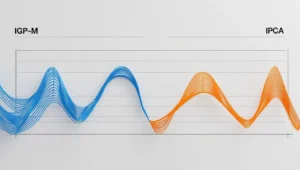 Gráfico com IGPM e IPCA, simbolizando reajuste de aluguel.