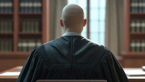 Um ministro do STF de costas e careca, simbolizando o Alexandre de Moraes e a lei magnitsky.